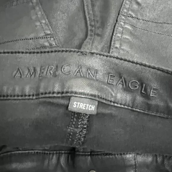 American Eagle Coated Jeans Pants Women's 4 High Rise Straight Black - Picture 7 of 9